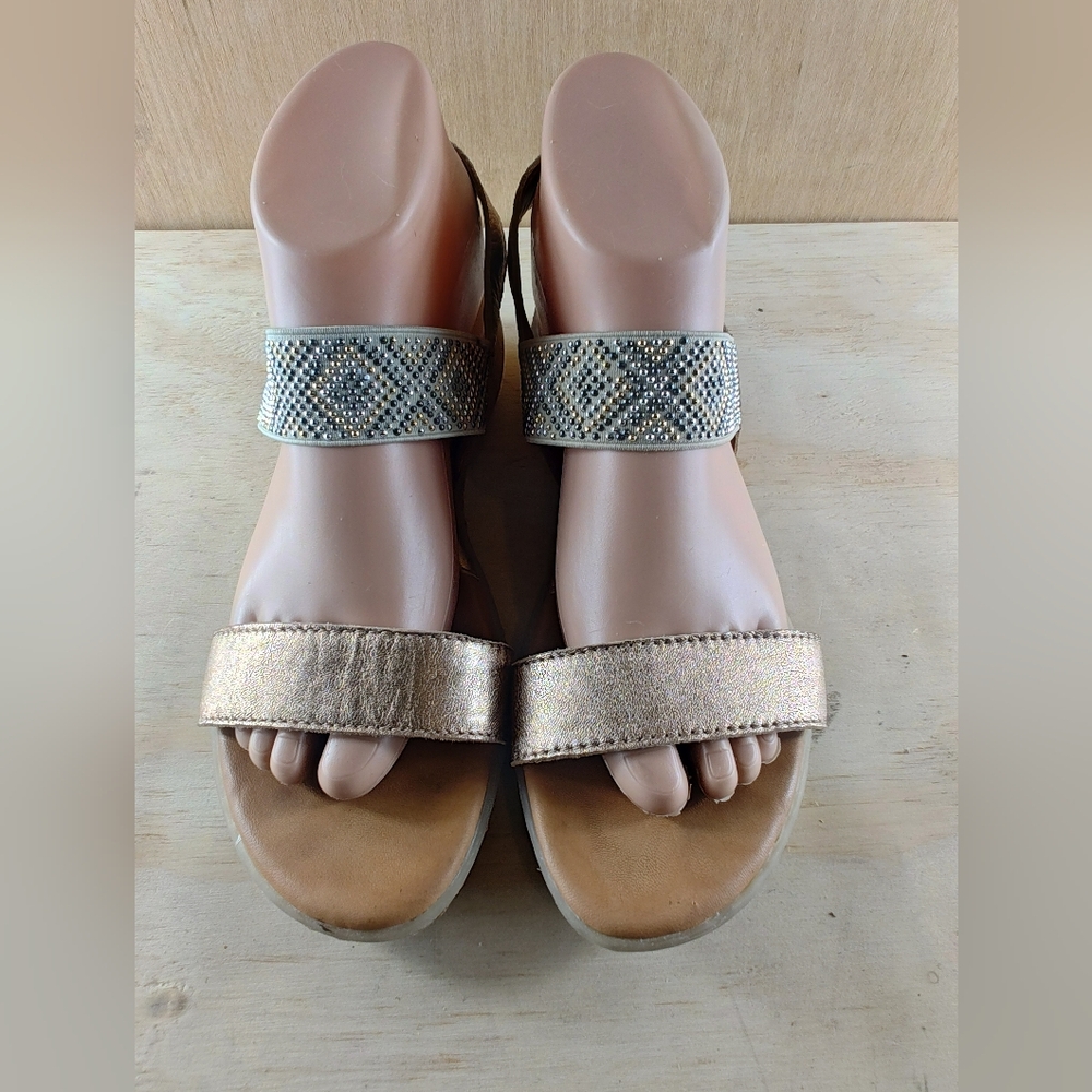 BOC Sandal Wedges with Tan and Gold Accents